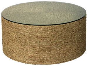 Jamie Young Co. Harbor Hand-woven Seagrass Round Coffee Table with Tempered Glass Top for Living Room 20HARB-CTNA