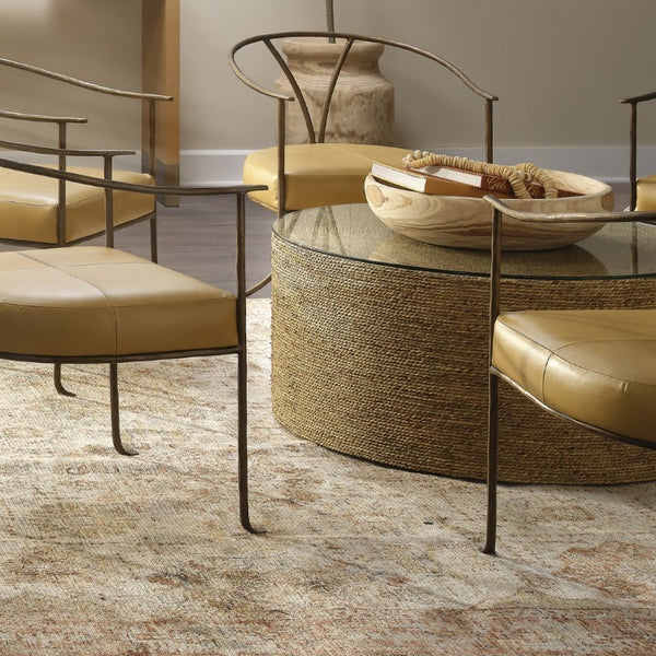 Harbor Hand-woven Seagrass Round Coffee Table with Tempered Glass Top for Living Room