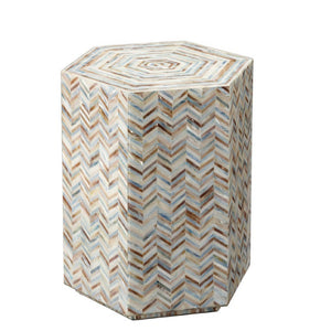 Jamie Young Co. Hepburn Iridescent Mother of Pearl Hexagon Accent Table Handcrafted Mosaic Inlay 20HEPB-STMOP
