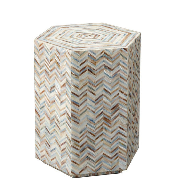 Jamie Young Co. Hepburn Iridescent Mother of Pearl Hexagon Accent Table Handcrafted Mosaic Inlay 20HEPB-STMOP