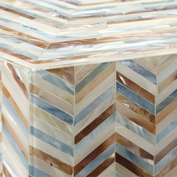 Hepburn Iridescent Mother of Pearl Hexagon Accent Table Handcrafted Mosaic Inlay