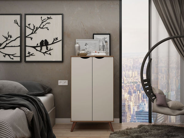 Manhattan Comfort Hampton Mid-Century Modern Shoe Closet Off White and Maple Cream 20PMC11