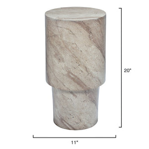 St. Germain Handcrafted Concrete Drinks Table with Travertine Marble Finish Indoor Outdoor