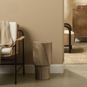 St. Germain Handcrafted Concrete Drinks Table with Travertine Marble Finish Indoor Outdoor