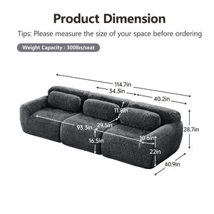 English Elm 114''soft Plush Modular Sectional Sofa with Cloud Cushions for Living Room Theater Dark Grey W714S01549