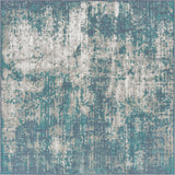 Unique Loom Outdoor Coastal Okyanus Machine Made Abstract Rug Blue, Ivory/Green/Gray 7' 10" x 7' 10"