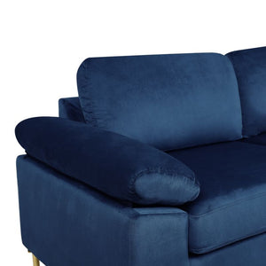 English Elm Coastal Tufted Velvet L-shaped Sectional Sofa with Brass Gold Legs Mid-century Glam Blue B2730S00017