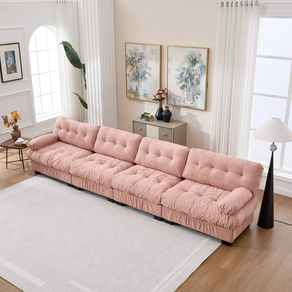 English Elm Modular Cloud Sectional Sofa Flannelette Upholstered Deep Seat with Plush Round Armrests Pink W2120S00044