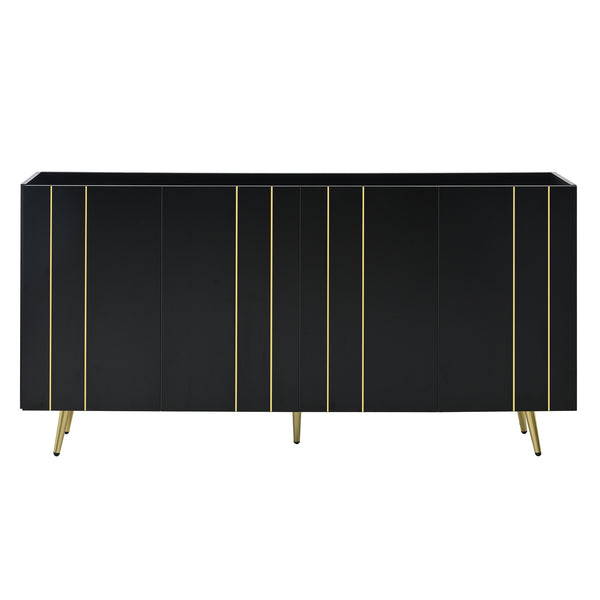 English Elm ON-TREND Luxurious Modern Shoe Cabinet with Gold Accents and 4 Adjustable Shelves for Versatile Storage Black N721P191139B