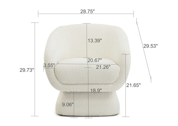 English Elm White Boucle swivel Chair with Solid Wood Frame — Ergonomic Modern Armchair, Durable Comfort W2664P367722