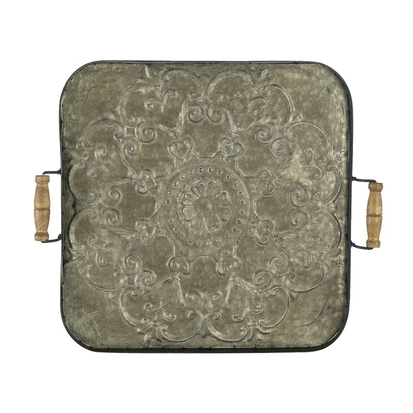 English Elm 28.7x3.9x24.4" Fabius Iron Tray with Handle – Heavy-Duty Square Serving Tray, Durable Iron Build for Stable Display and Entertaining (36x30x5) W2078P391148