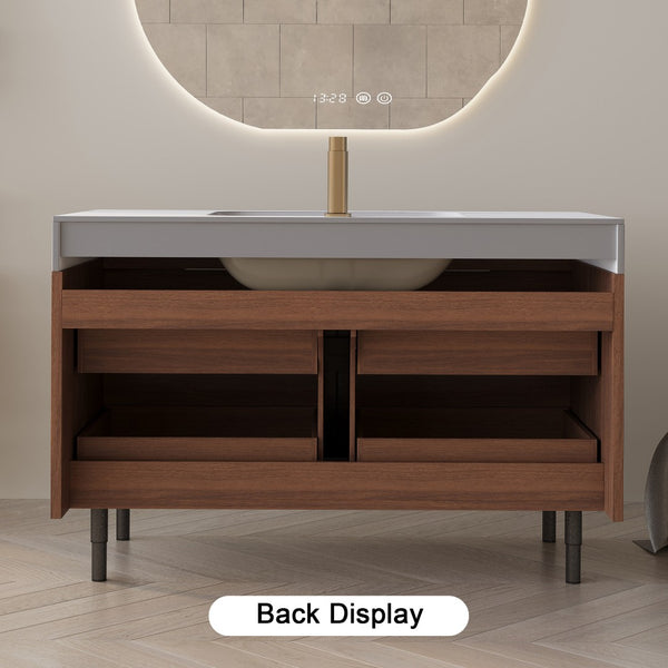 English Elm This Farmhouse Vanity Pairs Sintered Stone with Soft-close Drawers for a Refined Bath W3136S00023
