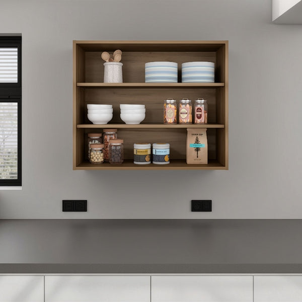 English Elm Chinle Three Tier Open Wall Cabinet Melamine Shelving for Kitchen Pantry Storage B128P485404