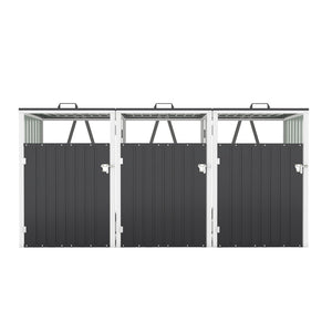 English Elm Garbage Bin Shed Galvanized Steel Enclosure Fits Three Cans with Lockable Waterproof Lid Dark Gray W1598P357716