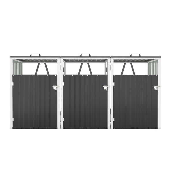 English Elm Garbage Bin Shed Galvanized Steel Enclosure Fits Three Cans with Lockable Waterproof Lid Dark Gray W1598P357716