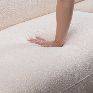 English Elm YP40116W Curvy White Fabric Sofa – Modern Low-Back Ergonomic Design, Elegant Office & Bedroom Seating Comfort W2085S00031