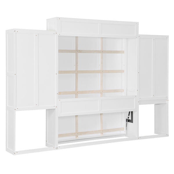 English Elm Queen Size Murphy Bed With Integrated Desk, Vanity & Storage Cabinets For Versatile Living Spaces N820S10057K-GIGA