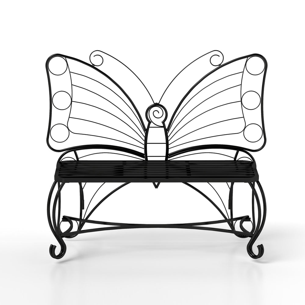 English Elm Butterfly Cast Metal Garden Bench - Elegant Butterfly Design, Durable Cast Iron Outdoor Seating W2167P190136