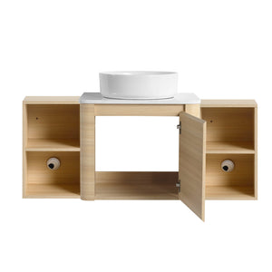 English Elm 48'' Wall-Mounted Bathroom Vanity With Elegant Ceramic Sink, Soft-Close Door & Open Storage Shelves W999S00469