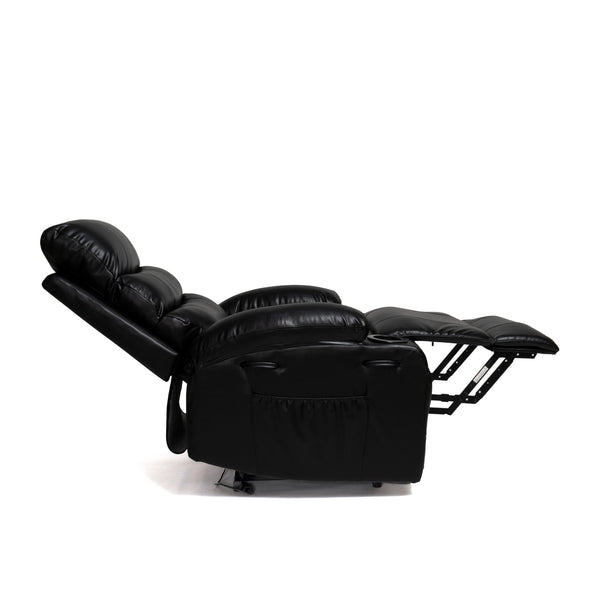 English Elm 21"seat Large Electric Power Lift Recliner Chair with 8-Point Vibration Massage, Lumbar Heat, Remote Control and Cup Holders for Easy Standing Comfort and Pocket Storage Black W311P316091