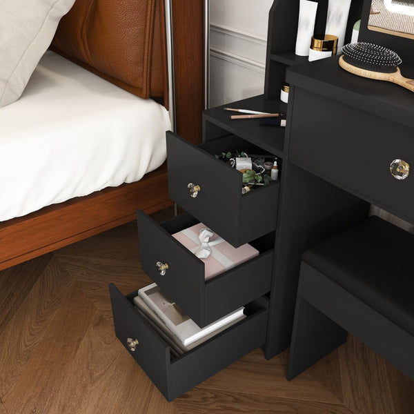 English Elm Modern Vanity Desk with Led Lighting Four Drawers Glossy Mdf and Dressing Chair W509P465829