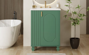 English Elm Christopher Knight Home® - 24" Retro Bathroom Vanity with Ceramic Sink, Solid Wood Frame, Soft-Close Door, Ample Storage Green N759P293645F
