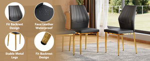 English Elm Set of 4 Brown Shell-Pattern Dining Chairs with Ergonomic Tech Fabric, Sturdy Metal Legs, 37" Black+Gold W1151P359614