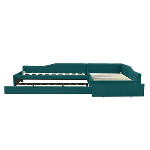 English Elm Upholstered Twin Daybed with Pull Out Trundle Linen Blend Sofa Style Studio Bed Green GX001316AAF