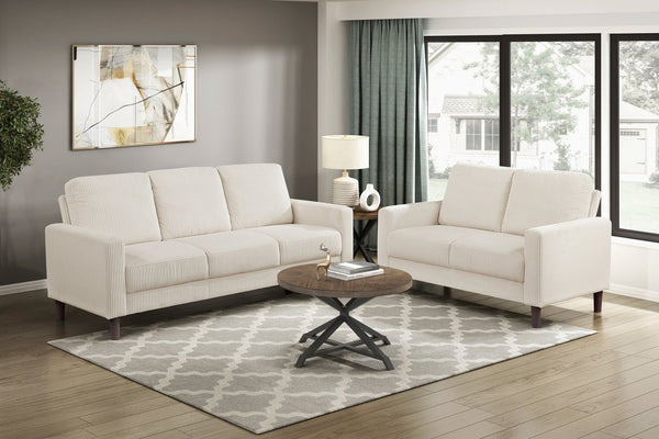 English Elm Modern Beige Corduroy Loveseat with Track Arms, Plush Cushions & Faux Wood Legs for Cozy Living B011P359659