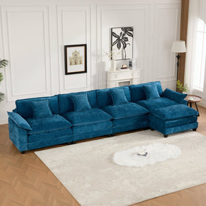 English Elm Wider Armrest 3-Seat Sectional Couch In Blue, Breathable Chenille, Modular Comfort For Any Space W1143S00044-GIGA