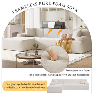 English Elm U_Style Modern Large L-Shape Modular Sectional Sofa with Foam+Pocket Spring Comfort, 3-Seater Lounge Beige WY000416AAA