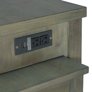 English Elm TREXM Expandable Kitchen Island with Hidden Pull-Out Extension, Built-In Outlets, Retro Storage Wheels Gray XW000023AAE