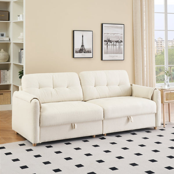 English Elm 79.50" Modern Teddy Cotton-Linen Sofa With Sleek Metal Legs & Trim - Stylish 3-Seater In Beige W3356S00028