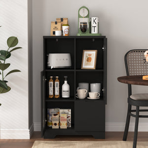 English Elm MDF modern painted storage cabinet with glass doors, drawer and open shelves for entryway decor (97) Black W409P171447