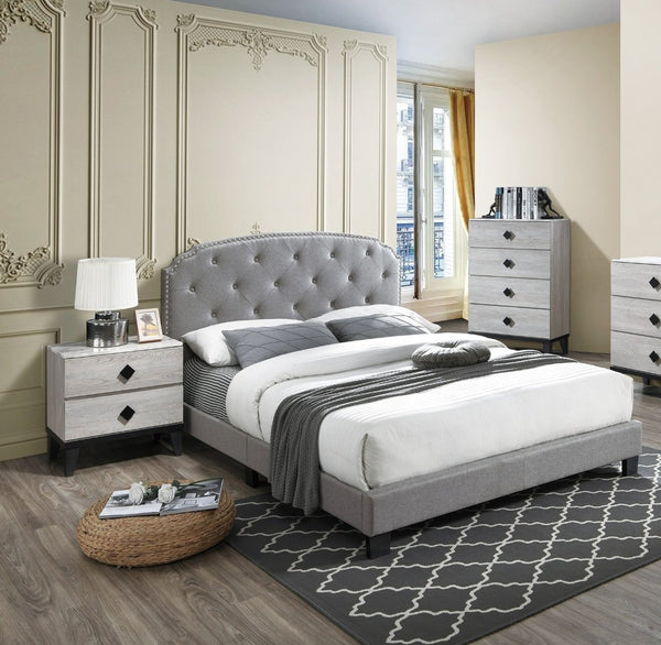 English Elm European Queen Bed Tufted Velvet Upholstered Headboard Elegant Gray Bedroom Frame Light Gray B011P415180