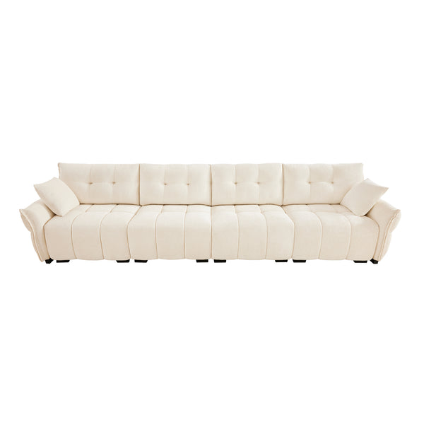 English Elm Modern Luxurious 4-Seater Sofa with Solid Wood Frame, Plush Chenille Upholstery, Durable High-Resilience Cushions for Living Room Comfort and Stylish Lounges White W714S01140