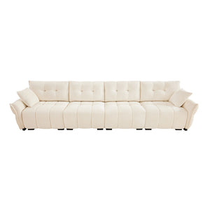 English Elm Modern Four Seat Chenille Sofa Solid Wood Frame Tufted Arms for Living Rooms Lounges White W714S01656