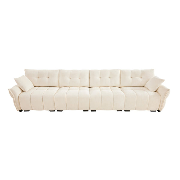 English Elm Modern Four Seat Chenille Sofa Solid Wood Frame Tufted Arms for Living Rooms Lounges White W714S01656