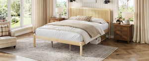 English Elm Platform King Bed Solid Pine Panel Headboard Wood Slat Base Modern Bedroom Frame Natural N709P425341N