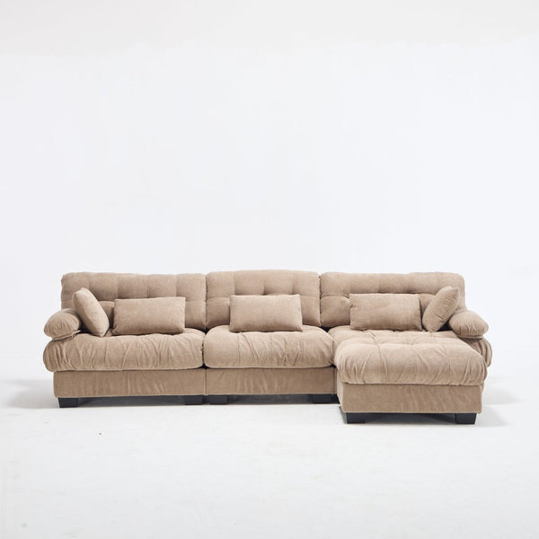 English Elm Modular Cloud Sectional Sofa Flannelette Deep Seat L Shape with Movable Ottoman Light Brown W2120S00034