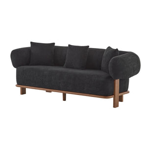 English Elm Round Arm Curved Sofa Plush Upholstered Mid-century Living Room Lounge Seating Black N771P270523H