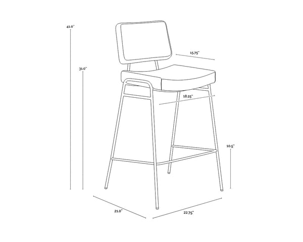 Sunpan Brinley Modern Barstool with Gold Stainless Steel Legs and Chic Black Faux Leather & Grey Fabric Seat Bar Height