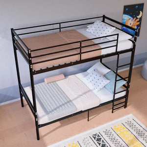 English Elm Bunk Bed Twin Over Heavy Duty Iron Frame with Guardrail for Teens and Adults W3752P464082