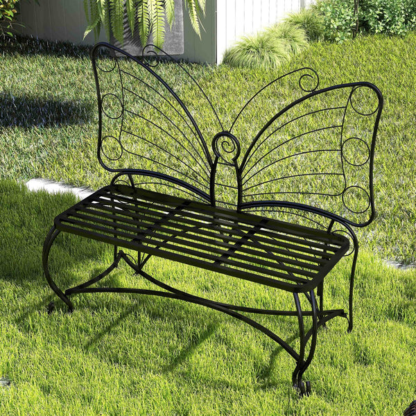 English Elm Butterfly Cast Metal Garden Bench - Elegant Butterfly Design, Durable Cast Iron Outdoor Seating W2167P190136