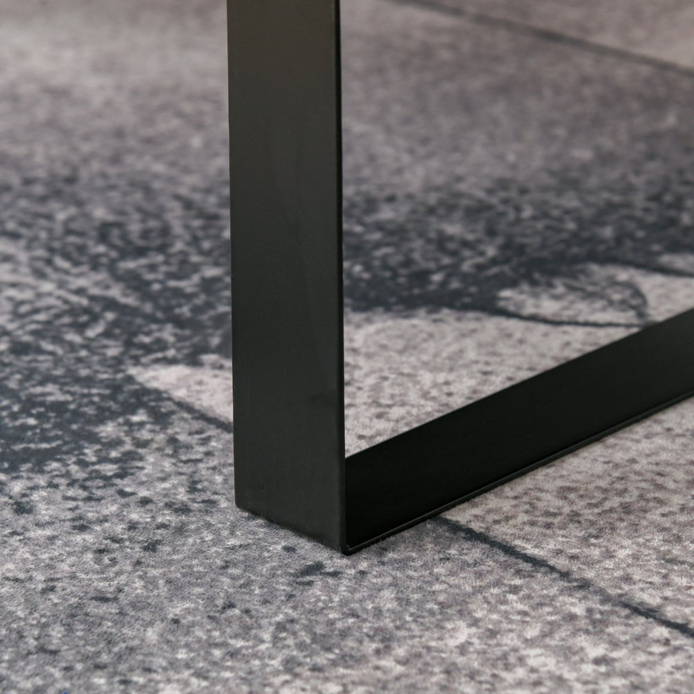 English Elm HOMCOM Rustic Mid-Century Coffee Table with Large Drawer, Wood Grain Top & Metal Sled Legs, Dark Gray W2225P249726