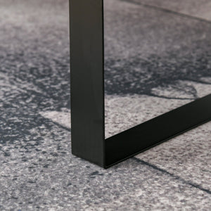 English Elm HOMCOM Rustic Mid-Century Coffee Table with Large Drawer, Wood Grain Top & Metal Sled Legs, Dark Gray W2225P249726