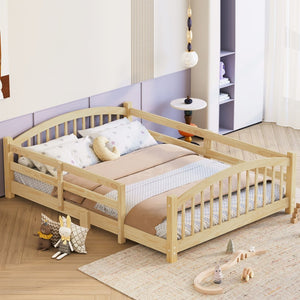English Elm Full Montessori Pine Wood Floor Bed with Safety Rails Low Profile Kids Room Frame Natural N733P400299N