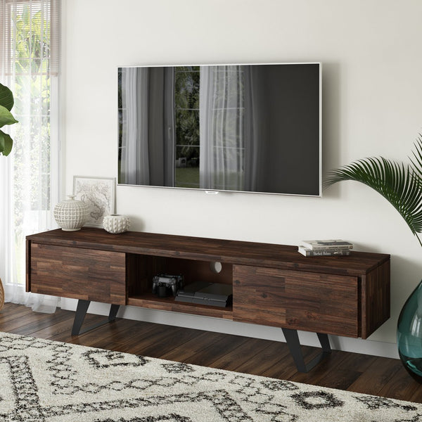 English Elm Lowry 72" Tv Media Stand - Rustic Acacia Wood With Distressed Finish And Concealed Storage Solutions B136P158886