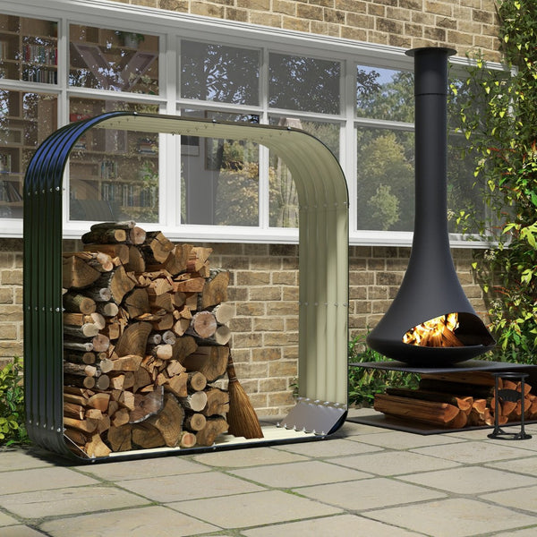 English Elm Outsunny Galvanized Steel Outdoor Firewood Rack with Cover Ventilated Log Storage W2225P229641