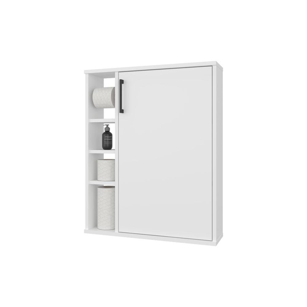 English Elm Yoder, Compact White Bathroom Cabinet with 4 Open Shelves & 1 Door, Scratch-Resistant Melamine Finish B128P375293